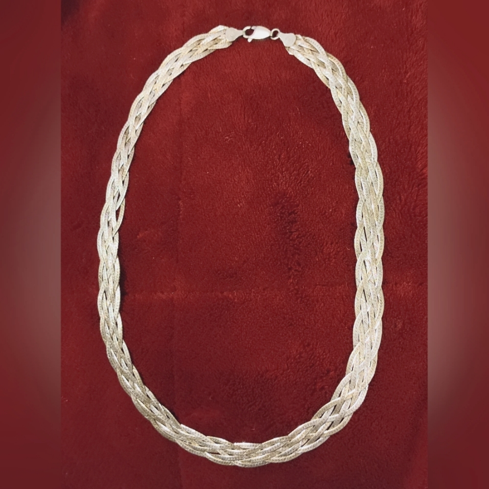 ❤️ SOLD!! Wide Braided Sterling Herringbone Necklace - Picture 2 of 4